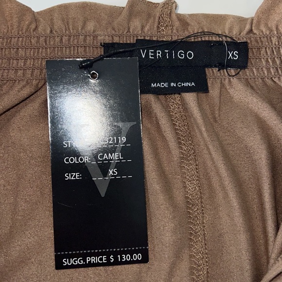 NWT Vertigo Ruffled Smocked Tunic Long Sleeve in Camel / Lightweight Faux Suede - Picture 12 of 14